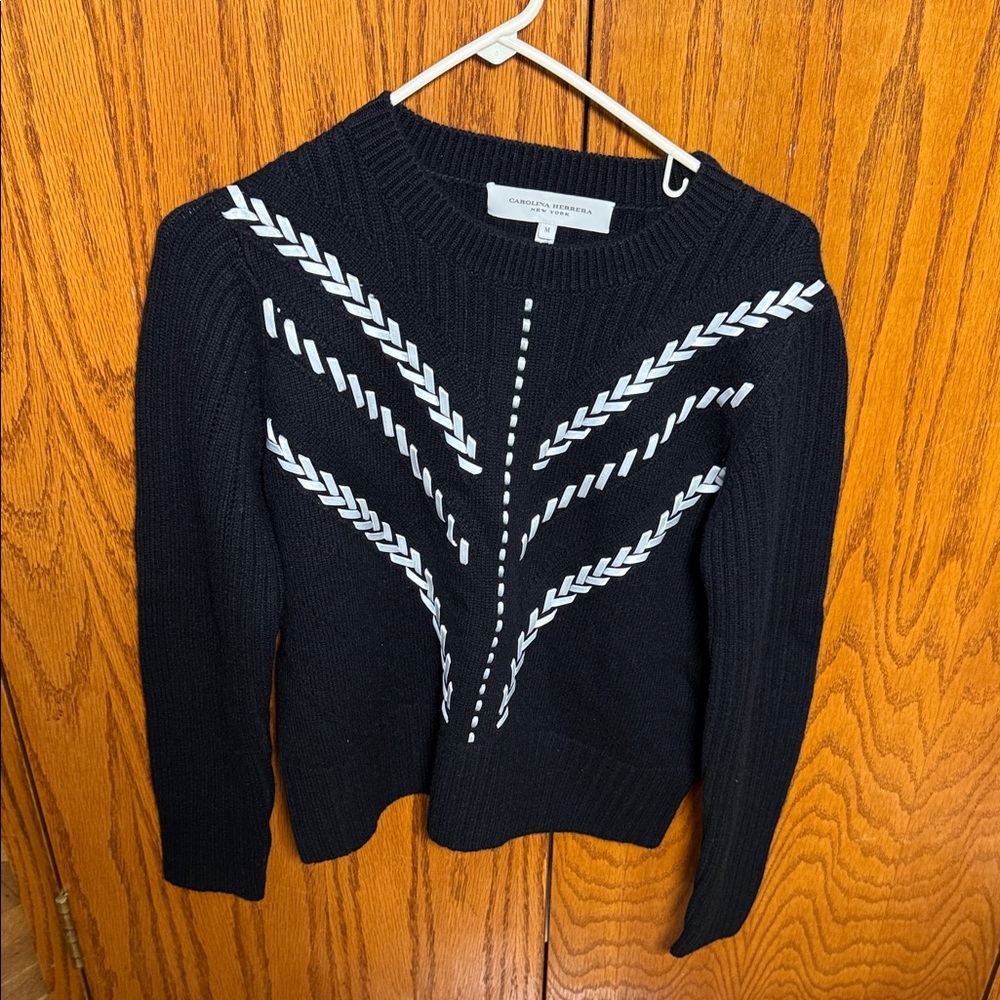 Carolina Herrera Black Sweater with White Detailing